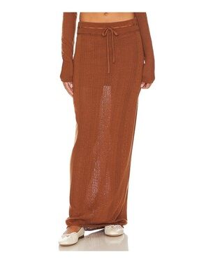 LPA x Revolve bennett maxi skirt chocolate brown pointelle heart pattern scallop